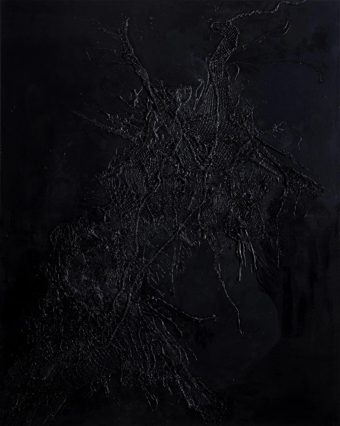 Transition, 2022, Assemblage — used polypropylene nets, fabric, acrylic and oil on canvas